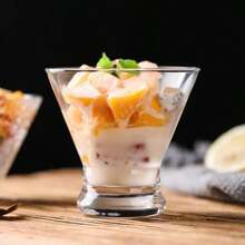 1 pieza Taza de cristal transparente para helado, batido, pudín y yogur, taza de postre y cóctel con fondo grueso
