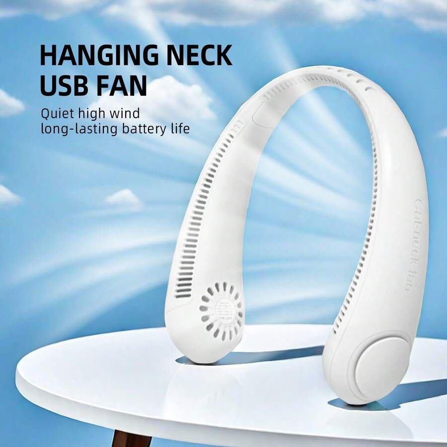 Mini Fan Neckband Bladeless Lazy Neck Hanging Cooler USB Rechargeable Portable - White - View 1