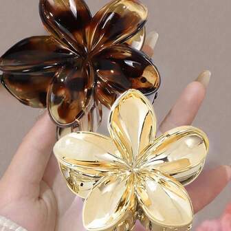 2 件装女士简约豹纹焦糖色亚克力花朵发夹，优雅百搭发饰，适合日常佩戴，爪夹发夹发夹发夹发夹发夹秋冬度假装女士