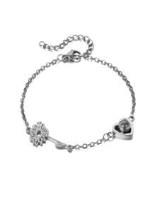 Pulsera personalizada de acero inoxidable con foto y flor de nacimiento cortada con láser, proyección de foto, un regalo único e ideal para ella, esposa, madre, abuelos para aniversarios, conmemoraciones, cumpleaños, uso diario, Día de la Madre, Día de San Valentín, Navidad, Año Nuevo