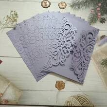 10 Peças Convites de Casamento Cortados a Laser Roxos com Cartões Externos, Tamanho 185mm x 125mm