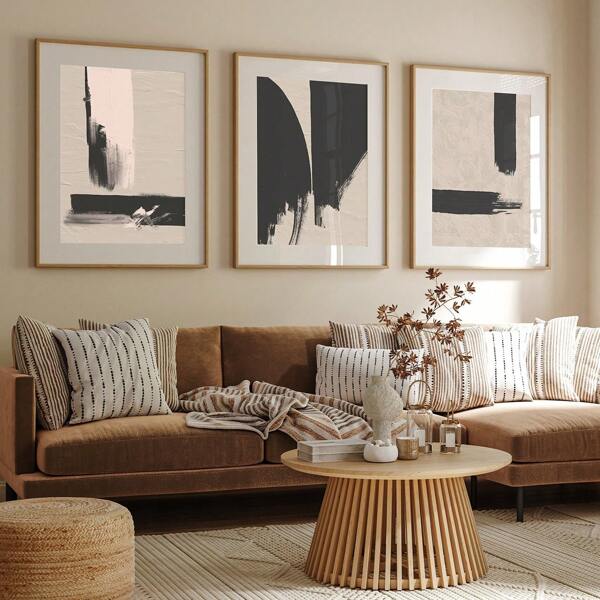 3 Pieces Unframed Geometric Abstract Art, Brown Black Neutral Beige, Art, Abstract Prints, Black And Beige Wall Prints For Living Room, Bedroom, Dining Room, Office Decor, Wall Decor, Home Decor Wall Art
