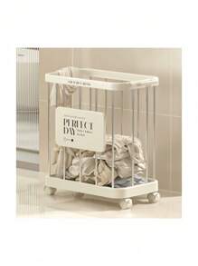 1pc Plastic High-End Movable Laundry Basket, Clothes Storage Holder, Home Use Yoga Mat Organizer, Bathroom Garment Rack