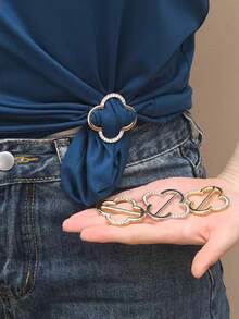 3pcs Women Fashion Metal Clothing Accessories Set - 2 Gold 1 Silver (Collar Clip, Scarf Clip, Belt Buckle) - Multicolor - View 9