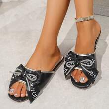 Women's Handmade Bow Flat Slippers, Fashionable Solid Color Open Toe Design, Non-Slip Comfortable Flat Sandals Suitable For Summer Wear, Perfect Casual And Daily Footwear Choice. Party Bow