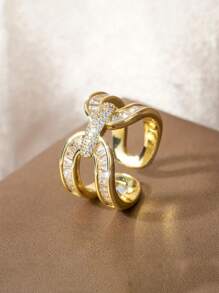 A Luxury Geometric Elegant Cross Design Open Ring, Women's Wedding Engagement Party Jewelry Accessories, Fashion Accessories, Wearable All Year Round