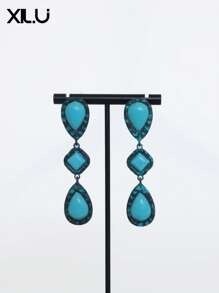 1 par de pendientes con colgante geométrico de colores múltiples con estilo vintage europeo para mujeres