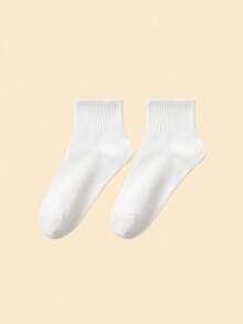 12 Pairs Women's Daily Casual Versatile Solid Color Vertical Ribbed Moisture Wicking Mid-Calf Socks - White - View 2