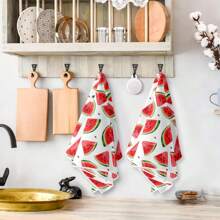 2 pièces Serviettes de main d'été à motif pastèque, serviettes de cuisine rafraîchissantes, lavettes, torchons à vaisselle, serviettes de décoration pour vacances, serviettes de séchage douces et absorbantes, décoration de cuisine, décoration de table de salle à manger, décoration de la maison