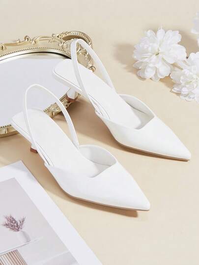 Women's Solid Color Glossy Patent Leather Kitten Heels, Elegant Pointed Toe High Heels, Fashion Ankle Strap High Heels, Formal Occasion & Wedding Party Shoes