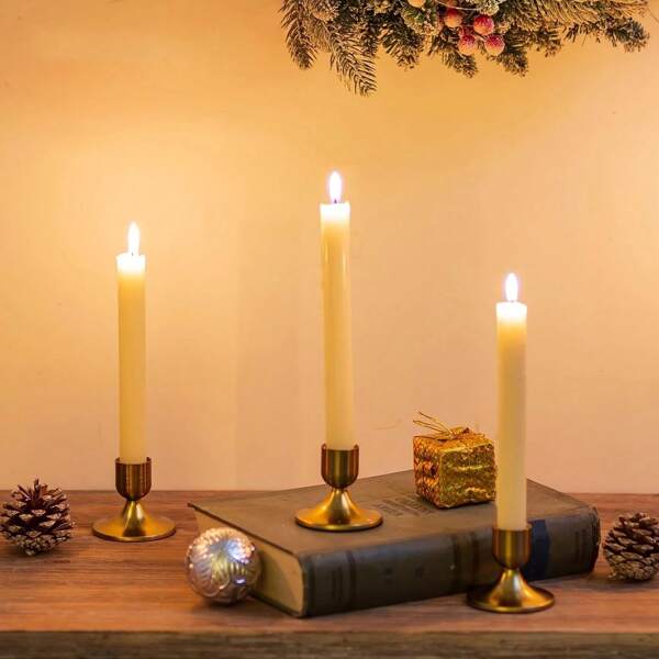 2pcs Gold Conical Candle Holders, Suitable For Tabletop Decor, Wedding Ceremony, Home Decoration, Christmas Decor, Room Decoration, Gifts