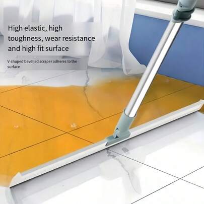 2pcs Household Silicone Floor Scraper With Long Handle, Magic Broom, And Cleaning Squeegee. Used For Removing Water, Stains, Hair From Floors, Windows, Glass, Bathrooms, Walls. A Cleaning Tool, Cleaning Supplies, And Dormitory Essentials