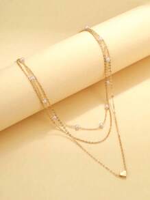 Collier pendentif en métal à chaîne, faux perle et cœur, dans le style de la mode européenne et américaine. Ras-du-cou élégant et rétro, polyvalent, convenant pour un port quotidien, cadeau pour les enseignants ou pour la remise des diplômes