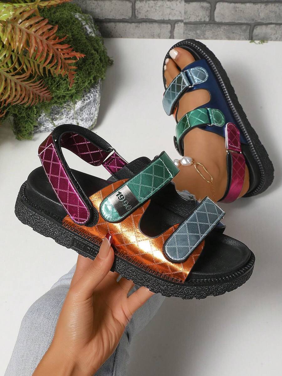 Damskie Okrągłe Noski Wygodne Ombre Kolor Haczyk I Pętla Casual Kapcie Na Imprezę, Modę, Plażę, Na Zewnątrz, Przez Cały Sezon