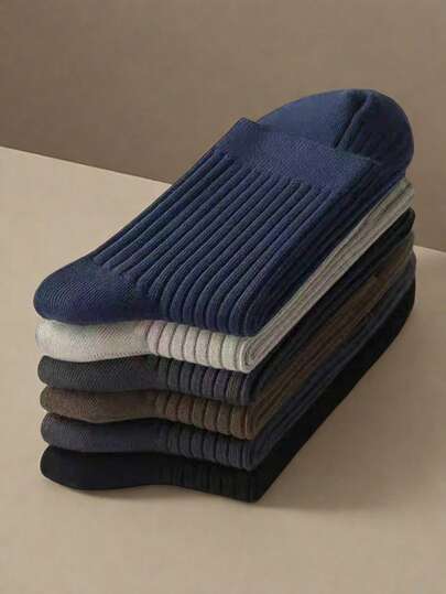 5 Pairs Men's High Elastic Solid Color Odor-Resistant Antibacterial Mid-Calf Socks, Random Delivery