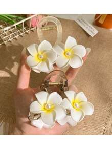 1pc Women Premium Plumeria Flower Hair Clip, Bun Shaper Boho Casual Hair Accessory Hair Claws Claw Clips Hair Clips Hair Jaw Clip Hair Clamps Hair Clutch Hair Catcher Clip