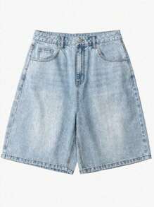 Teen Boy Loose Vintage Washed Light Blue Denim Shorts, Summer