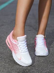 Women's Colorful Gradient Knit Drawstring Cushioned Sneakers, Comfortable Breathable Shock Absorbing Outdoor Running Shoes, Suitable For Outdoor Sports, Jogging, Fitness, Walking. Christmas, New Year, Valentine's Day Holiday Gift - Pink - View 2