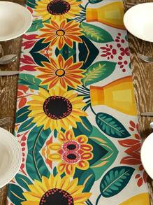 1pc Modern Sunface, Sunflower, Coconut Tree Printed Tablecloth, Kitchen Dining Room Decor, Holiday Decor, Home Gathering Decor, Home Decor, Scene Decor, Outdoor Dining Table, Coffee Table Decor