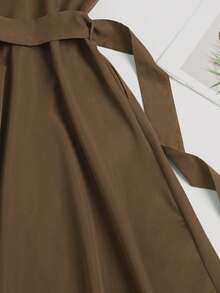 [定制] 新款女士时尚短袖纯色优雅休闲衬衫裙 - 咖啡 - 查看 6