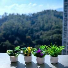1 Mini Artificial Potted Plant - Realistic Simulation Of Bonsai And Floral Greenery, Durable Resin Square Pot, Mini Garden, Versatile Ornament For Universal Holiday Decorations