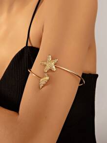 1 Stück Sommer Ozean Urlaub Stil Seestern geformter Armreif mit Kunstperle und verstellbarer Öffnung als Oberarm Armband