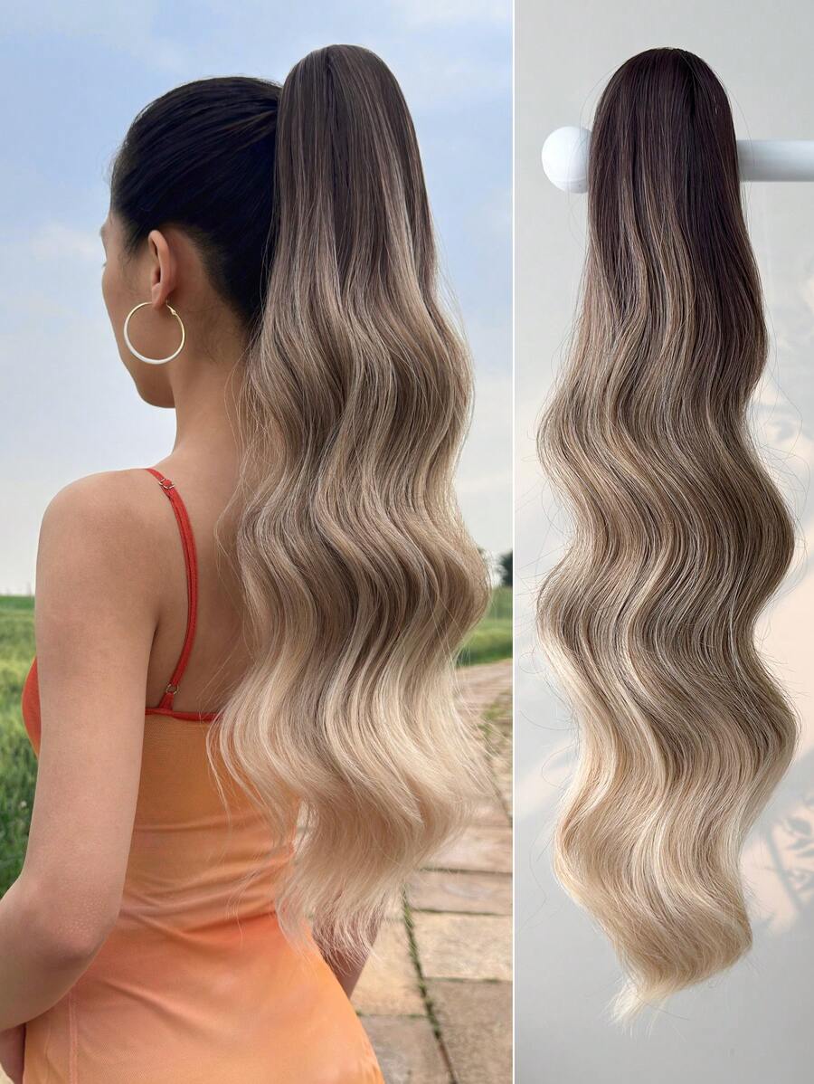 24" inch long synthetic wavy Curly Ponytail hair,black brown Claw Ponytail Extension Hair Long Natural Wavy Wave Heat Resistant Fiber Synthetic Hairpiece For Women Party cosplay Halloween Christmas Daily Used