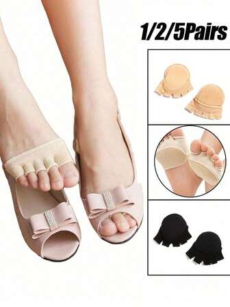 1/2pairs Women's Anti-Blister Half-Palm Five-Toe Socks, Half-Size Pads For Breathable High Heels, Invisible Forefoot Socks Split-Toe High Heels Socks, Non-Slip, Sweat-Absorbent, Breathable And Ventilated, Including Soft Pads For High Heels, Ergonomic Design For Ultimate Comfort