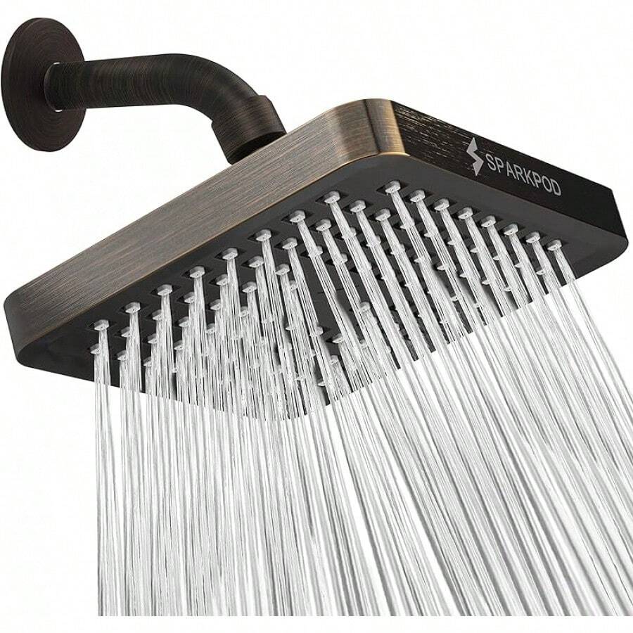 SparkPod Cabezal de regadera -Lluvia de alta presión -Diseño cromo moderno y lujoso -Instalación sencilla sin herramientas -El reemplazo ajustable perfecto para los cabezales de regadera de tu baños - Clásico aceptado en bronce - Cuadrado de 6" - Ver 1