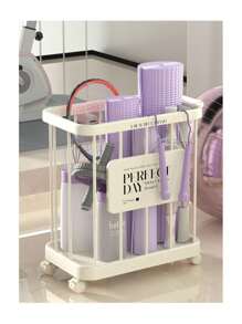 1pc Plastic High-End Movable Laundry Basket, Clothes Storage Holder, Home Use Yoga Mat Organizer, Bathroom Garment Rack