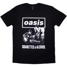 Oasis | Official Band  T-Shirt | Cigarettes & Alcohol Illustration Mono - 48-Hour Fast Shipping!  - Black - View 1