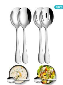 2/4pcs Stainless Steel Serving Cutlery Set With Gold And Silver Option, Serving Soup Spoon, Slotted Spoons, Flatware Serving Set, Ideal For Kitchen, Restaurants, Hotels, Weddings, Birthday Banquets, Christmas, New Year, Halloween, Valentine's Day, Thanksgiving Celebrations, And Other Festive Parties, Christmas Gift, Gift Givings-Christmas Party, Dishwasher Friendly, Kitchen Supplies, Service Utensils - Public Tableware Set - View 8