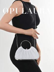 OpulAura 女士金属奢华晚宴包，优雅皮革手拿包，适合晚会、正式活动、婚礼、舞会 - 适合晚礼服、舞会礼服、派对、伴娘 - 銀色 - 查看 9