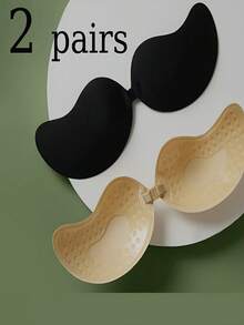 2 Pairs Mango Shape Sticky Bras Invisible Push-Up Padded Strapless Bras - Apricot - View 2