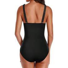 Holipick Women One Piece Swimsuits Tummy Control Bathing Suit Ruffle V Neck Swimwear Slimming Monokini - WholeBlack - View 2