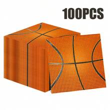 100/60/20 lembar serbet sekali pakai bermotif bola basket ukuran 13 * 13 inci, digunakan untuk acara olahraga, acara sekolah, promosi toko olahraga, dan penggunaan sehari-hari, untuk meningkatkan suasana dan tema acara. - Jeruk - View 2