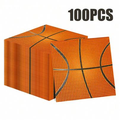 100/60/20pcs 13 * 13 Inch Disposable Basketball Patterned Napkins, Used For Sports Events Gatherings, School Events, Sports Store Promotions, And Daily Use, To Enhance The Atmosphere And Theme Of Events