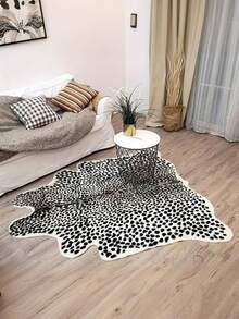 1pc High Quality Leopard Printed Plush Rug - Machine Washable, Fashionable Black & White Animal Pattern Mat, Suitable For Bedroom, Kitchen Or Outdoor Use - Perfect Holiday Gift, Bedroom Mat | Animal Pattern Design | Polyester Mat, Bedroom Carpet Bathroom Decor Fall Decor Back To School - Multicolor - View 1