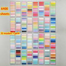 6400 szt., 32 style, 1 opakowanie - Vintage European Fluorescencyjne samoprzylepne notatki PET w różnych kolorach Morandi, pastelowych i retro - Przezroczyste zakładki indeksujące ułatwiające organizację, artykuły szkolne, powrót do szkoły