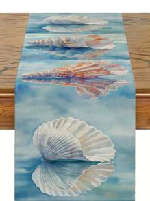 1pc Ocean Theme Turtle, Shell, Coral, Lighthouse Printed Table Runner, Kitchen Dining Room Decor, Holiday Decorative Table Runner, Home Party Decor, Home Decor, Scenic Decor, Outdoor Dining Table, Coffee Table Decorative Flag