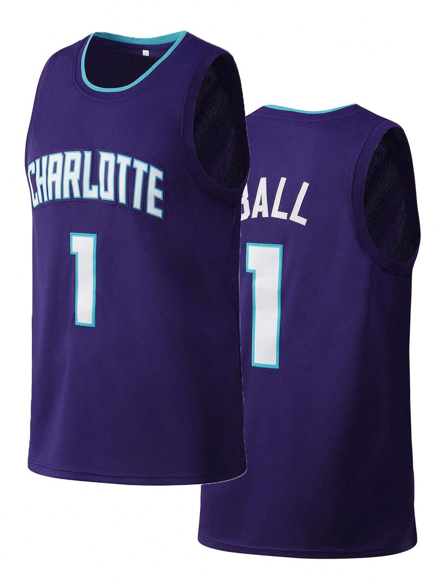 Atonmore 男士篮球背心，紫色，刺绣缝制，无袖运动衫，春季款 - 紫色 - 查看 1