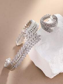 European And American Bracelet Set Including Electroplated Real Platinum-Plated Bangle, High-Grade Zirconia Opening Bangle, Rose Gold Bangle & Ring