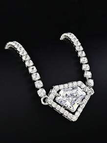 MOONSO 1pc Fashionable Zirconia Inlaid Pendant Necklace, Suitable For Women's Everyday Wear And Party, Gift