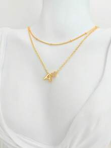 Double Layer Heart And Letter Perforated Chain Necklace, 26 Letter Heart Bead Necklace, Elegant And Simple, Exquisite And Stylish Jewelry, 925 Silver Or 18k Gold Plated, Suitable For Girls And Women - 金色 - 查看 4
