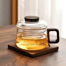 1 pieza Tetera de vidrio de 13.5 Oz/400 Ml con infusor, tetera de vidrio, infusor de té para hojas sueltas, hervidor de té con infusor, taza con tapa para infusión con mango de madera sólida, apta para microondas, adecuada para té, café, leche, sala de estar, cocina, oficina, fiesta de té, regalo ideal