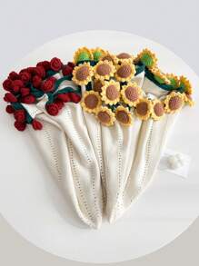 1pc Rose & Sunflower Bouquet Shawl, Handmade Crochet Office Nap Blanket Scarf, Gift For Friends
