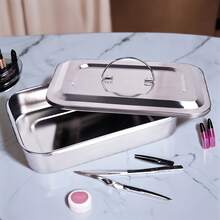 加厚不锈钢消毒托盘带盖，多用途专业设备收纳盒，适用于理发工具、美甲工具、化妆工具和纹身工具 - 銀色 - 查看 7