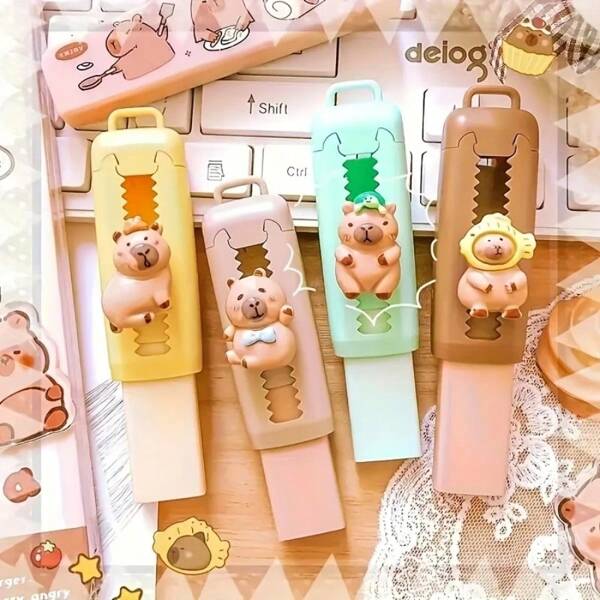 4 Cute Cartoon Capybara Erasers, Reusable And Low Dust, Large Size, PVC Material - Perfect For School, Office, Art Supplies And Back To School Necessities