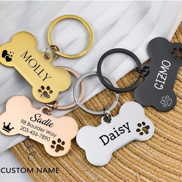 Plaque d'identification pour chien à double face gravée au laser, étiquette d'identification pour chien, étiquette de nom de chien personnalisée, plaque d'identification pour chien personnalisée, plaque d'identification en acier inoxydable personnalisée pour chiens