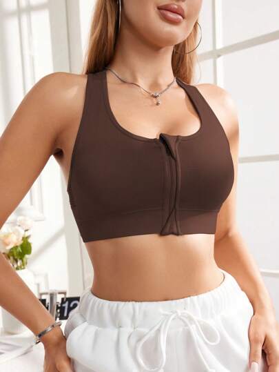 1pc Zipper Sports BH Removable Padded Seamless Elastic Activewear view 5